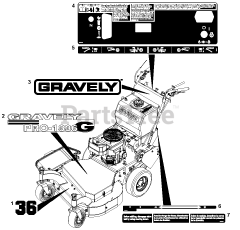 Gravely 988144 (GR 1336 FX) - Gravely Pro-Gear 36" Walk-Behind Mower, Fixed Deck, 13hp Kawasaki (SN: 000101 - 000400)
