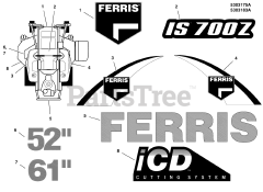 Ferris IS 700Z (5901225) - Ferris IS700Z Series 61" Zero-Turn Mower, 24hp Kawasaki, Side-Discharge Decal Group - Brand &amp; Model S/N: 2017243271 &amp; Above