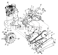 MTD 1629774 (216-410-352) - MTD Tiller (1996) (Walmart) Engine, Belt &amp; Wheel Assembly