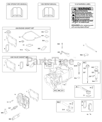 Briggs & Stratton 98902-2097-E2 - Briggs & Stratton Vertical Engine Cylinder, Cylinder Head, Gasket Set - Engine, Gasket Set - Valve, Lubrication, Operator's Manual, Warning Label