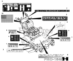 Gravely 988116 (HR 1548 FLP) - Gravely Pro-Hydro 48" Walk-Behind Mower, Pro-Steer, 15hp Kawasaki (SN: 000101 - 002999) Decals - 48" And 52" Floating Deck