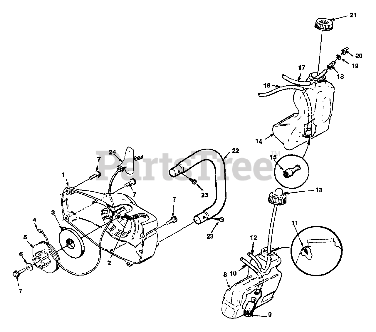 Homelite UT10695B Homelite XL Chainsaw Starter & Tanks Parts Lookup