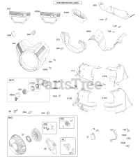 Briggs & Stratton 386447-0122-E2 - Briggs & Stratton Horizontal Engine Blower Housing, Air Guides, Shrouds, Carburetor Cover, Rewind Starter