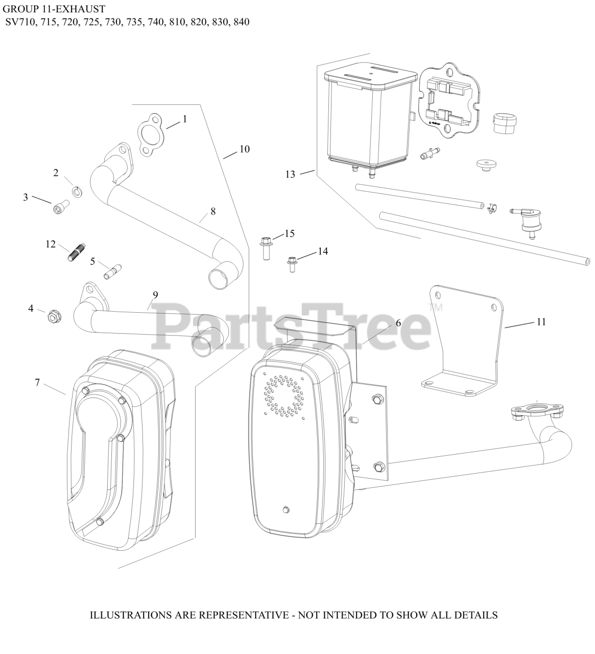 Kohler SV8403018 Kohler Courage Twin Engine, Made for Bad Boy, 27hp, 20.1kW 11 Exhaust Parts