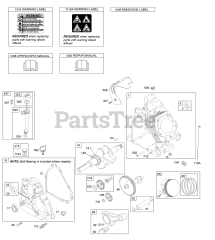Briggs & Stratton 20S237-0041-F1 - Briggs & Stratton Horizontal Engine Camshaft, Crankcase Cover, Crankshaft, Cylinder, Lubrication, Operator's Manual, Piston/Rings/Connecting Rod, Warning Label