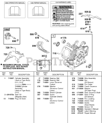 Briggs & Stratton 247432-0113-E9 - Briggs & Stratton Horizontal Engine CYLINDER, OIL SENSOR GROUP, OPERATOR'S MANUAL, REPAIR MANUAL, WARNING LABEL