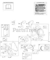 Briggs & Stratton 210432-0192-E9 - Briggs & Stratton Horizontal Engine Camshaft, Crankcase Cover, Crankshaft, Cylinder, Lubrication, Operator's Manual, Piston/Rings/Connecting Rod, Warning Label