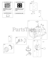Briggs & Stratton 122R02-0118-H1 - Briggs & Stratton Vertical Engine Cylinder, Camshaft, Crankshaft, Piston/Rings/Connecting Rod, Warning Label
