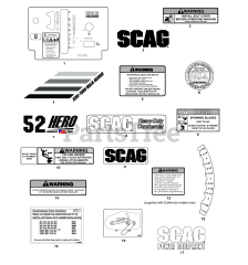 Scag SWZT52H-18FSE - Scag 52" Walk-Behind Mower, 18hp Kawasaki (SN: R5300001 - R5399999) REPLACEMENT DECALS AND INFORMATION PLATES