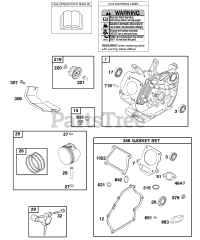 Briggs & Stratton 117432-0236-E2 - Briggs & Stratton Horizontal Engine Cylinder, Gasket Set - Engine, Operator's Manual, Piston, Rings, Connecting Rod, Warning Label