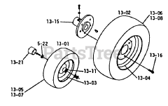 Toro 1-0465 - Toro Lawn Tractor, 12hp (1973) Part List For 13.000 Wheels And Tires (plate 13.1)