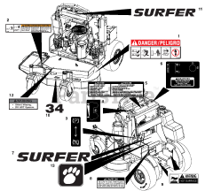 Ariens 994604 (GSRKA1934S) - Ariens Surfer 34" Stand-On Mower, 19hp Kawasaki (SN: 000101 & Above)