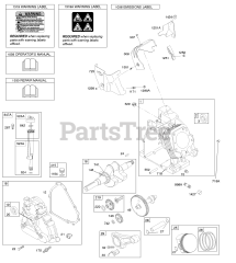 Briggs & Stratton 21Z114-0110-E1 - Briggs & Stratton Horizontal Engine Camshaft, Crankcase Cover, Crankshaft, Cylinder, Lubrication, Operator's Manual, Piston/Rings/Connecting Rod, Warning Label