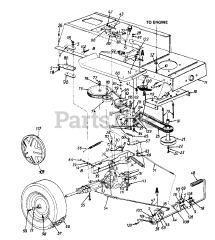 Mastercraft 135O673H054 - Mastercraft Lawn Tractor (1995) Frame Lower/Drive/Pedal Assembly/Wheels, Rear