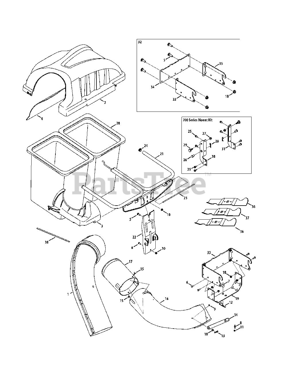 MTD OEM190182A MTD Twin Rear Bagger Assembly (2009) General