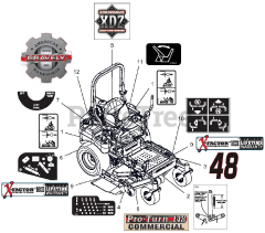 Gravely 991303 (Pro-Turn 148) - Gravely Pro-Turn 48" Zero-Turn Mower, Side Discharge (SN: 030000 & Above) Decals - Style 48"