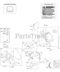Briggs & Stratton 201417-0163-E9 - Briggs & Stratton Horizontal Engine Camshaft, Crankcase Cover, Crankshaft, Cylinder, Lubrication, Operator's Manual, Piston/Rings/Connecting Rod, Warning Label