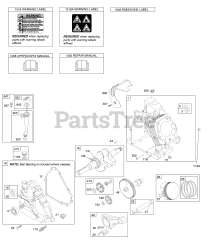 Briggs & Stratton 217332-0036-B1 - Briggs & Stratton Horizontal Engine Camshaft, Crankcase Cover, Crankshaft, Cylinder, Lubrication, Operator's Manual, Piston/Rings/Connecting Rod, Warning Label