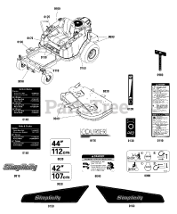 Simplicity 2691318-02 - Simplicity Courier 42" Zero-Turn Mower, 23hp Briggs & Stratton Decals Group
