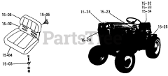 Toro 1-0300 - Toro Raider 10 Lawn Tractor (1971) Seats, Decals, Misc. Trim (plate 15.1)