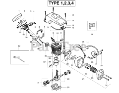 Poulan 2075 (2075 C, 20750 C) - Poulan Chainsaw, Type 4 (2007-07) Engine Assembly Type 1, 2, 3, 4