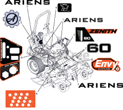 Ariens 991322 - Ariens Zenith 60" Zero-Turn Mower, 23.5hp Kawasaki FX, Side-Discharge (SN: 120000 - 134999) Decals - Style - 60"