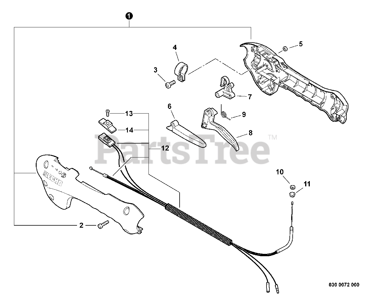 Echo PE225 Echo Edger (SN S78611001001 S78611999999) Control Handle WITH THROTTLE