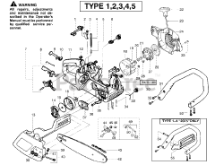 Poulan 2075 (2075 C, 20750 C) - Poulan Chainsaw, Type 4 (2007-07) Handle, Chassis &amp; Bar Assembly Type 1,2,3,4,5