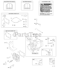 Briggs & Stratton 9L902-0359-E1 - Briggs & Stratton Vertical Engine Cylinder, Cylinder Head, Gasket Set - Engine, Gasket Set - Valve, Lubrication, Operator's Manual, Warning Label