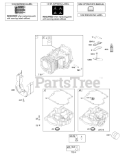 Briggs & Stratton 217802-0145-E9 - Briggs & Stratton Vertical Engine Cylinder, Engine Sump, Lubrication, Operator's Manual, Warning Label