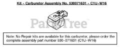 Weed Eater BC 2500 LE - Weed Eater Brushcutter, Type 2 Carburetor Assembly (C1U-W16) 530071631