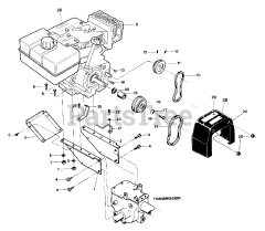 Troy-Bilt 12185 - Troy-Bilt Econo-Horse Rear-Tine Tiller (SN: 121851100101 - 121851199999) Engine, Support Brackets, Pulleys, Belts And Belt Cover