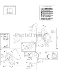Briggs & Stratton 212415-0115-E1 - Briggs & Stratton Horizontal Engine Camshaft, Crankcase Cover, Crankshaft, Cylinder, Lubrication, Operator's Manual, Piston/Rings/Connecting Rod, Warning Label