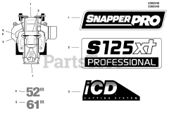 Snapper Pro S 125XT (5901629) - Snapper Pro S125XT Series 52" Zero-Turn Mower, 23hp Kawasaki Decal Group - Brand &amp; Model