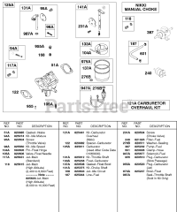 Briggs & Stratton 430447-0205-E2 - Briggs & Stratton Horizontal Engine Carburetor, NIKKI Manual Choke