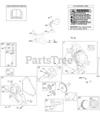 Briggs & Stratton 20E114-0927-E1 - Briggs & Stratton Horizontal Engine Camshaft, Crankcase Cover, Crankshaft, Cylinder, Lubrication, Operator's Manual, Piston/Rings/Connecting Rod, Warning Label