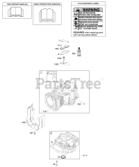 Briggs & Stratton 215707-0117-E1 - Briggs & Stratton Vertical Engine Cylinder, Engine Sump, Operator's Manual, Warning Label