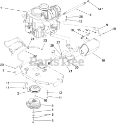 Toro 74923 TE (6000) - Toro 132cm Z Master Zero-Turn Mower, Side-Discharge Deck (SN: 290000001 - 290999999) (2009) Engine, Muffler and Clutch Assembly