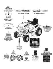 Columbia Q 626 P (13AQ626P597) - Columbia 50" Lawn Tractor (2008) Label Map