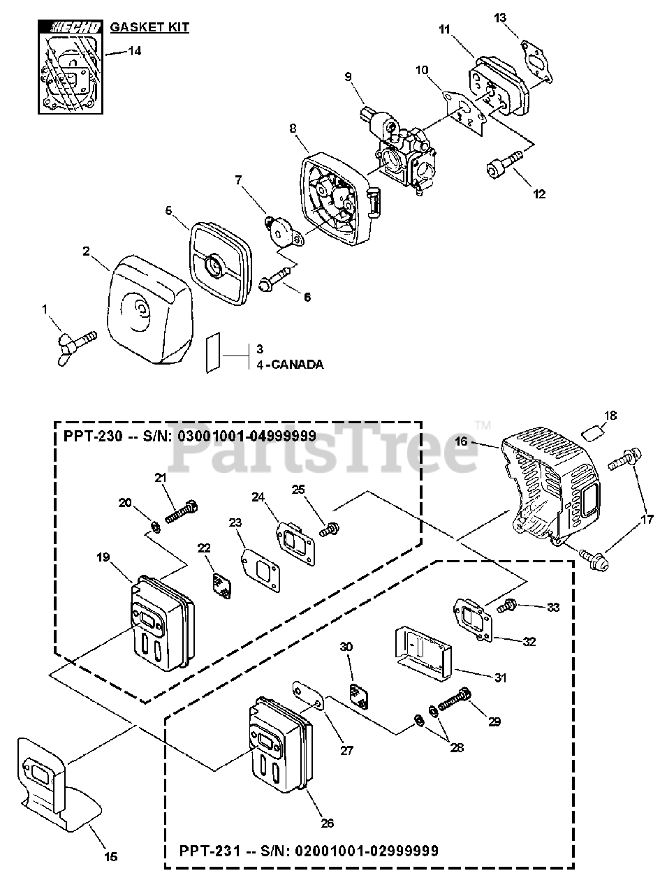 Echo PPT231 Echo Pole Saw (SN 02001001 02999999) Intake, Exhaust