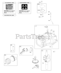 Briggs & Stratton 14B932-0013-H1 - Briggs & Stratton Vertical Engine Camshaft, Crankshaft, Cylinder, Piston/Rings/Connecting Rod, Warning Label