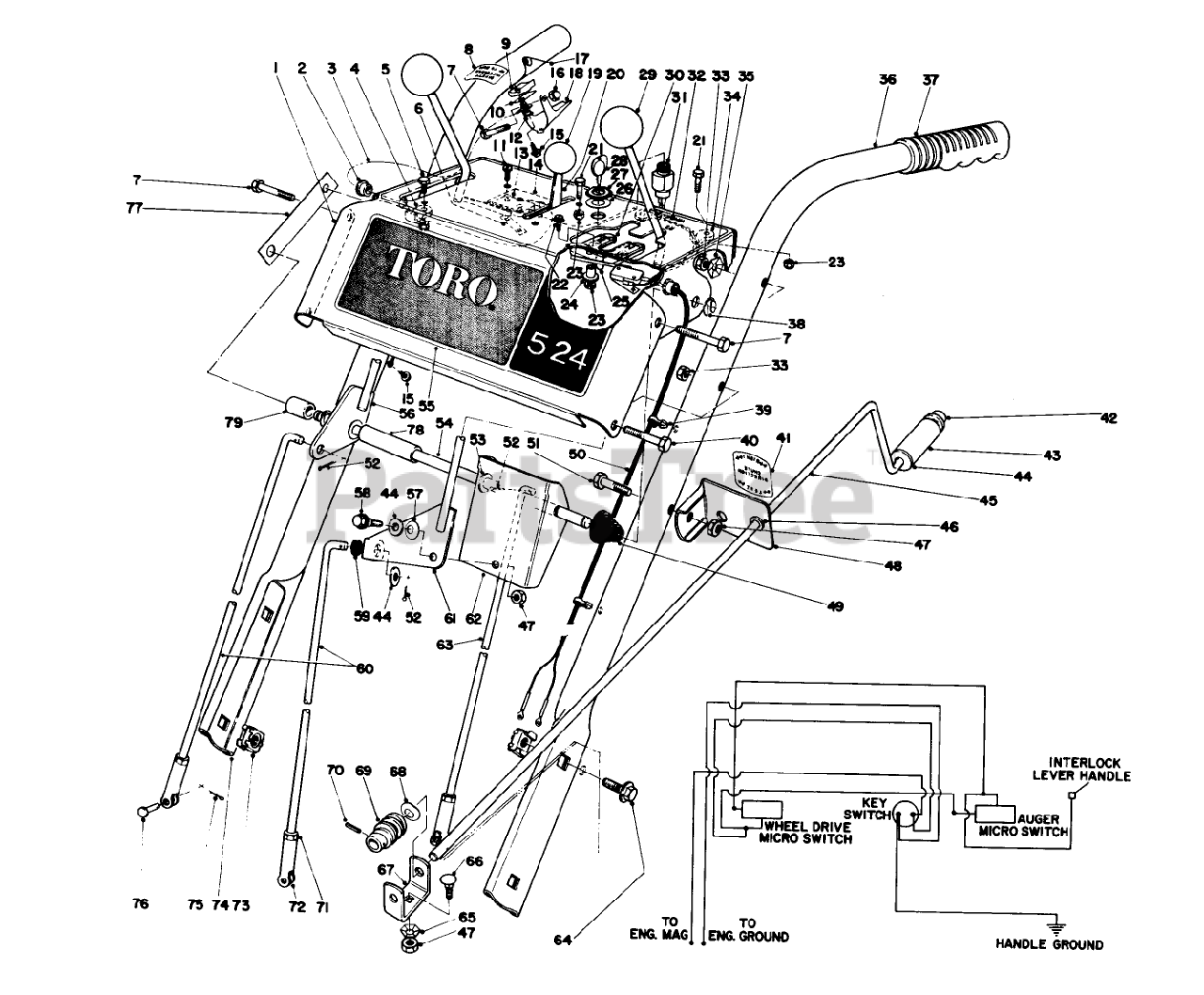 Toro 31625 (524) Toro Snow Thrower (SN 007000001 007999999) (1977