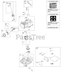 Briggs & Stratton 104M02-0109-H1 - Briggs & Stratton Vertical Engine Camshaft, Crankshaft, Cylinder, Gasket Set, Piston/Rings/Connecting Rod, Sump, Warning Label