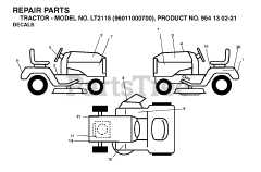Jonsered LT 2115 (960110007-00) - Jonsered Lawn Tractor (2005-01) DECALS
