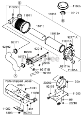Toro 74271 (Z 550) - Toro 52" Z Master Zero-Turn Mower, Side-Discharge Deck (SN: 280000001 - 280999999) (2008) Air Filter and Muffler Assembly Kawasaki FH770D-AS05