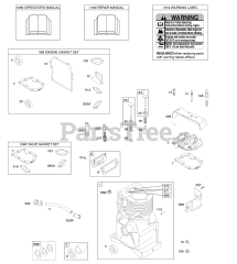 Briggs & Stratton 95452-0124-B1 - Briggs & Stratton Horizontal Engine Cylinder, Cylinder Head, Gasket Set - Engine, Gasket Set - Valve, Operator's Manual, Warning Label