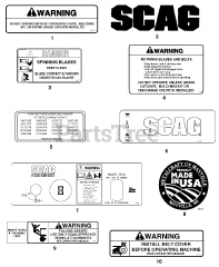 Scag SW36A-16KAI - Scag 36" Walk-Behind Mower, 16hp Kawasaki (SN: D5900001 - D5999999) Replacement Decals and Information Plates (Part 1)