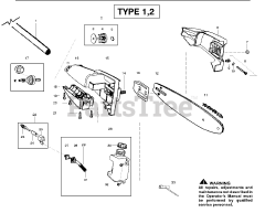 Poulan Pro SM 446 E - Poulan Pro Pole Saw, Type 1 Oil Tank &amp; Bar Clamp Assembly Type 1,2