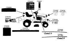 Cub Cadet 1170 (13AD608G101) - Cub Cadet Lawn Tractor (SN: 1H019H - 1H310H) Labels