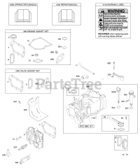 Briggs & Stratton 9J902-0368-E1 - Briggs & Stratton Vertical Engine Cylinder, Cylinder Head, Gasket Set - Engine, Gasket Set - Valve, Lubrication, Operator's Manual, Warning Label